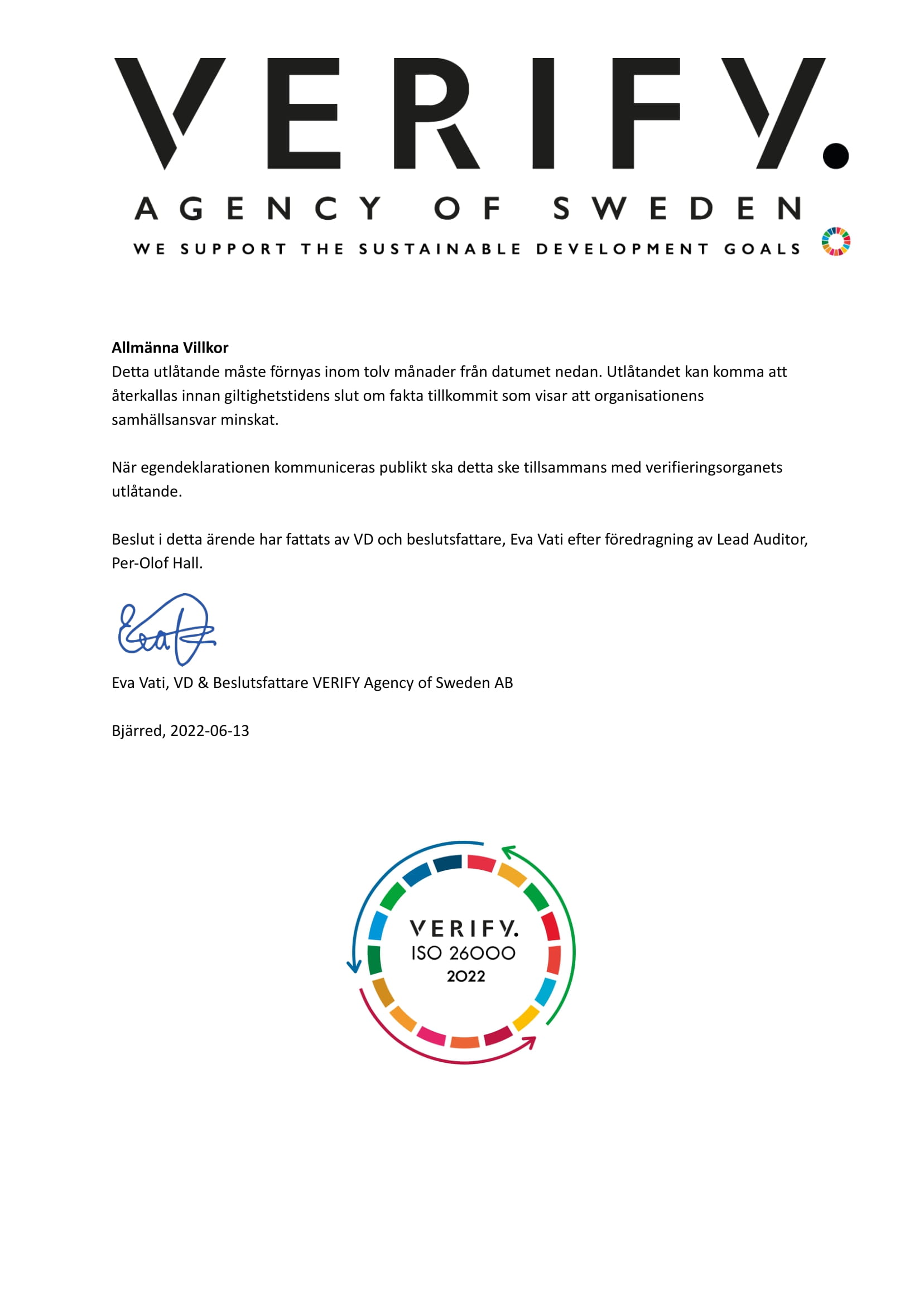 First Cargo Sweden AB has received its own declaration SIS / TS 2: 2021 to SS-EN ISO 26000: 2021,