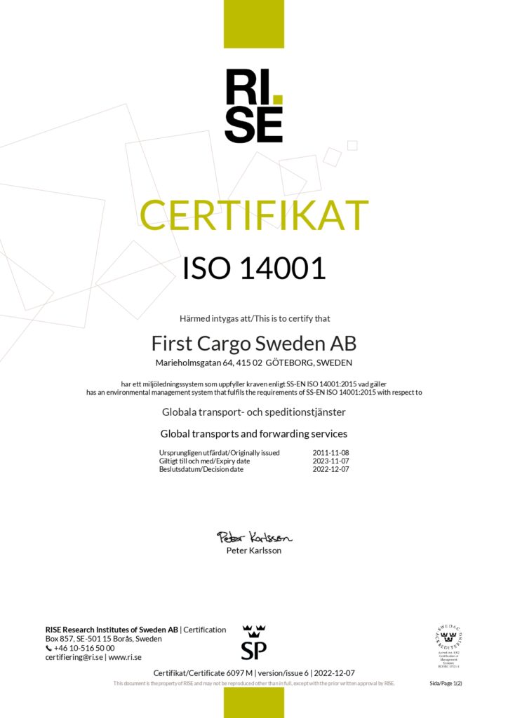 ISO-14001-2023 First Cargo Sweden
